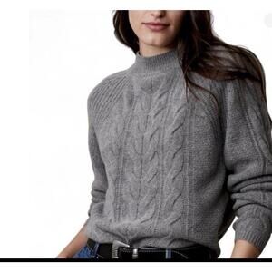 Banana Republic Gray Italian Yarn Merino Blend Cable Knit Mock Neck Sweater Sz M